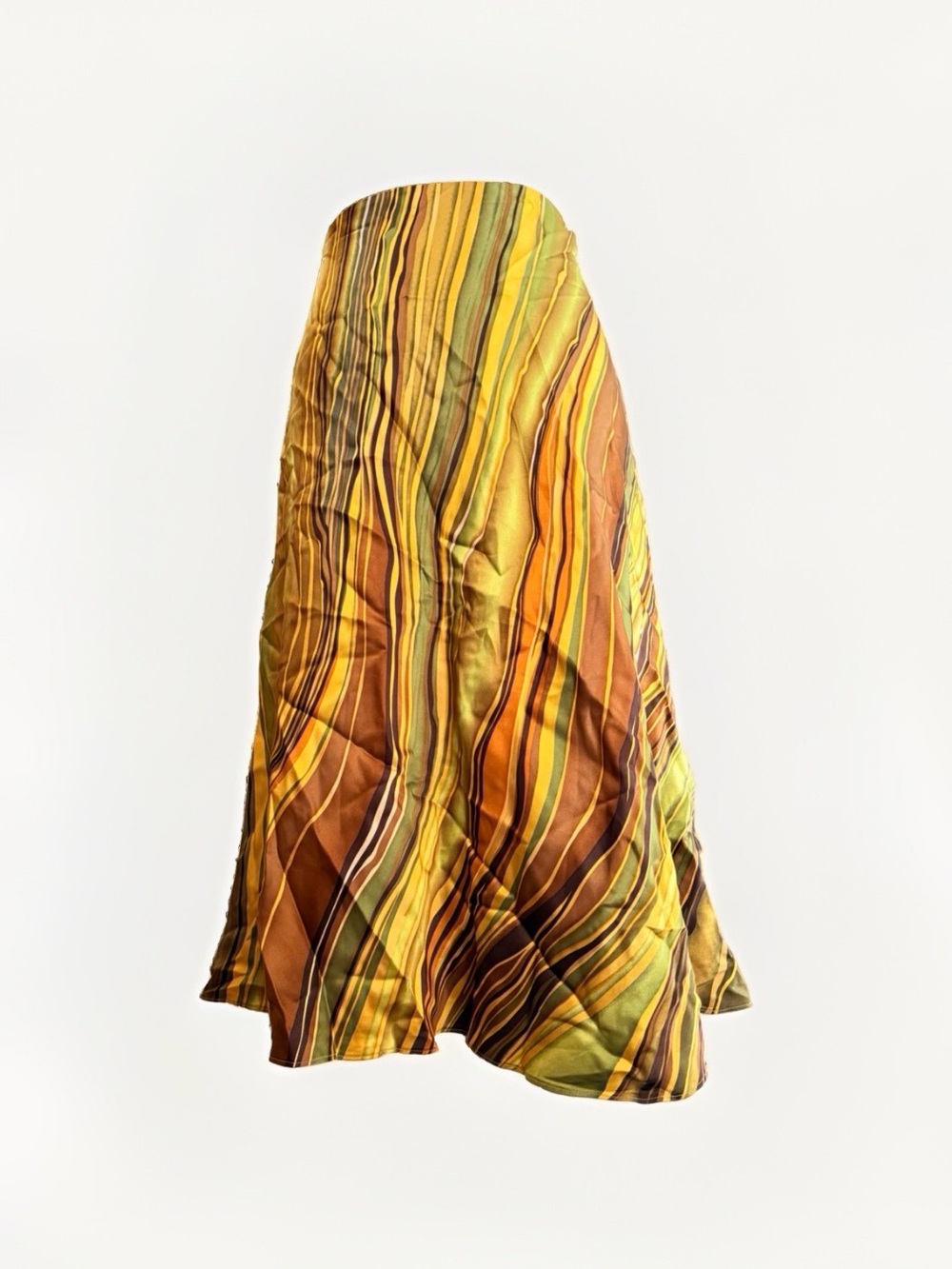 100% Silk TRUE VTG Y2K NWT Striped A-Line Midi Skirt